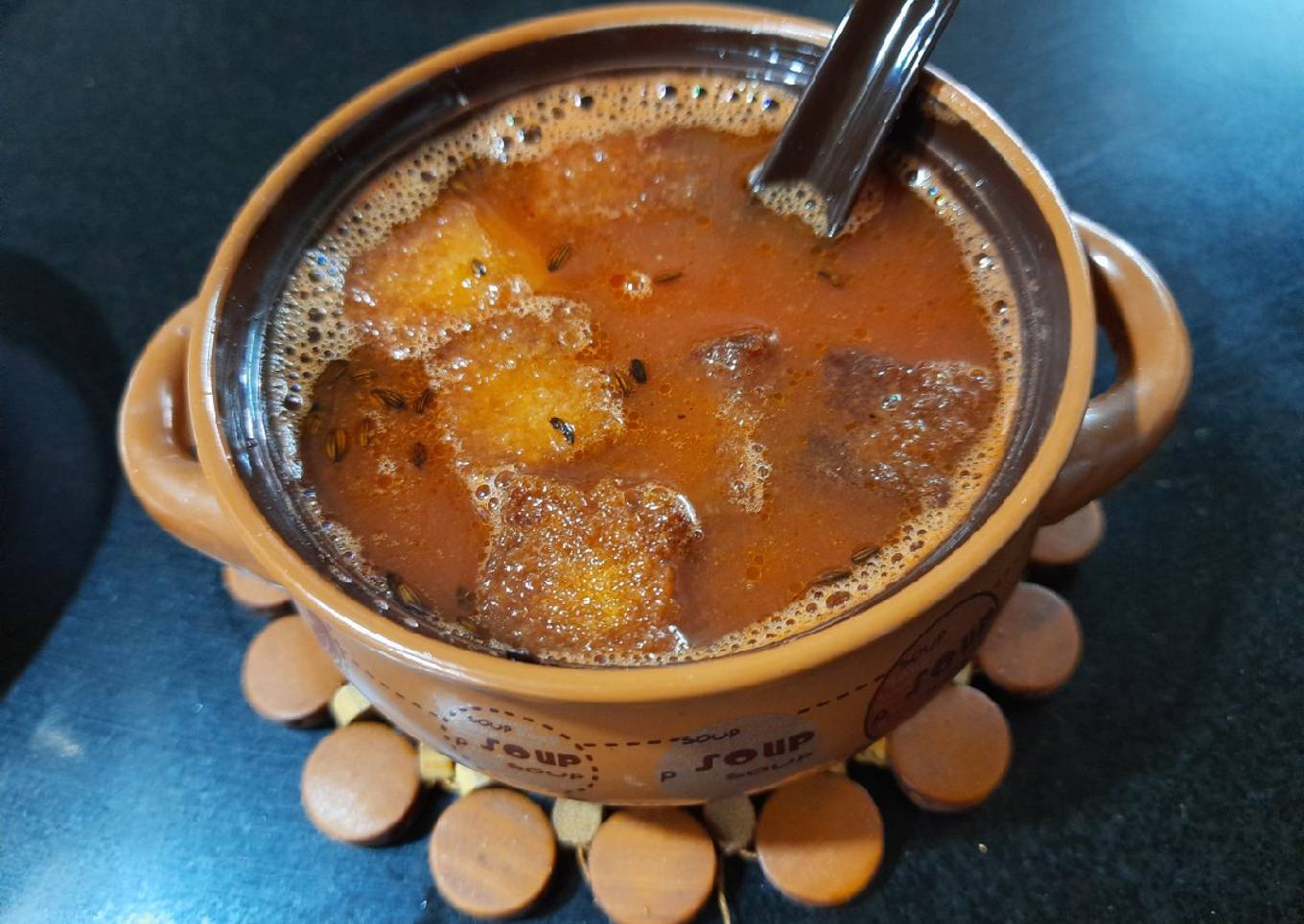 Tomato soup with fried bread crumbs
