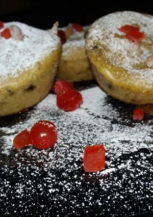 A picture of Fresh figg and pistachio thandai masala cup cake.