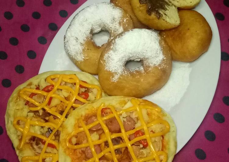 1 jadi 3 (pizza, donat, roti goreng)