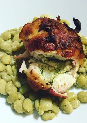 A picture of Stuffed Guacamole Bacon Wrapped Chicken Breast.