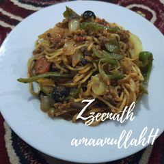 A picture of Mutton Mince Hakka Noodles.