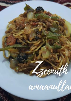 A picture of Mutton Mince Hakka Noodles.