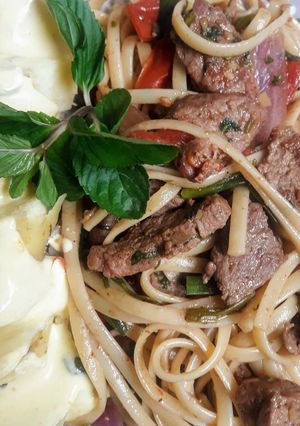 Una foto de Linguini Saltado con Papa y crema Huancaina🇵🇪