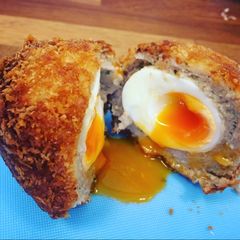 Easy warm Scotch Eggs A picture of Easy warm Scotch Eggs.