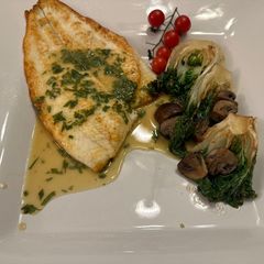 A picture of Pan Fried Fish with Basil Lemon Sauce.
