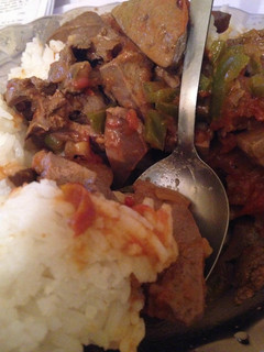A picture of Stewed liver with rice.