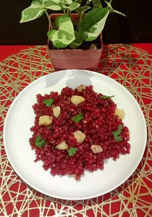 A picture of Beetroot sabudana khichdi.