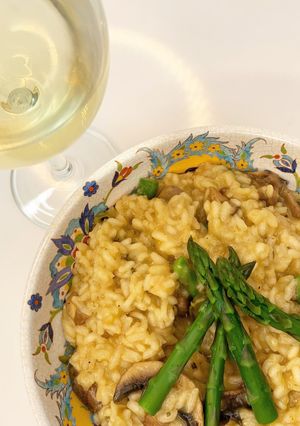 Una foto de Risotto de setas, espárragos y habanero Sin Gluten