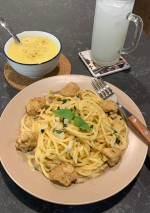 塔香鹹酥雞義大利麵 的食譜成品照片