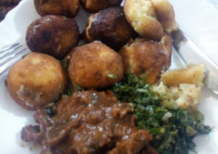 Potato croquet and beef stew