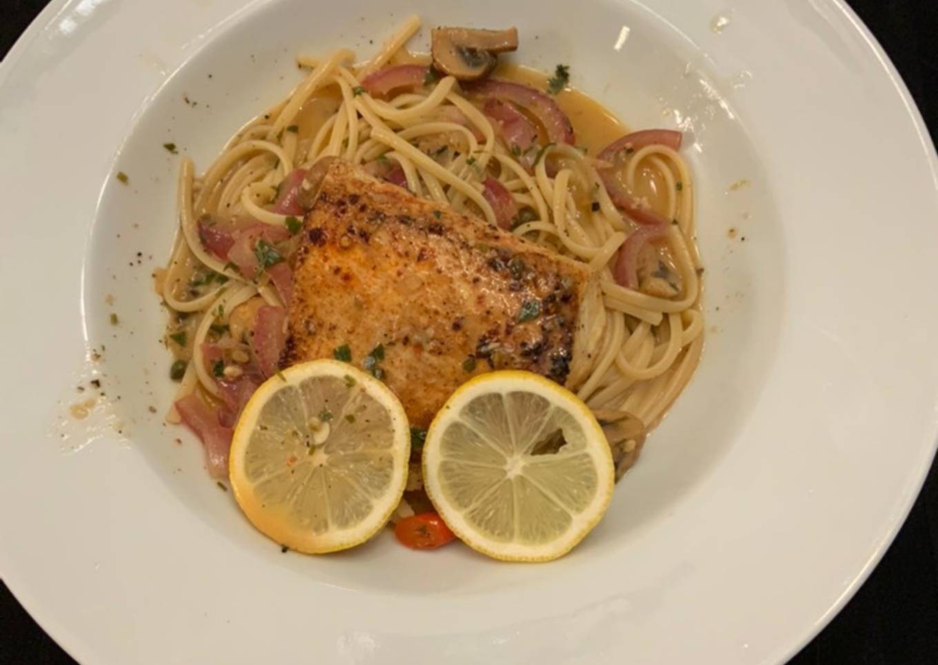 Spicy Mahi-mahi Piccata Over Pasta