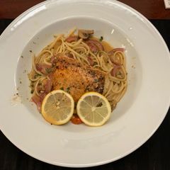 A picture of Spicy Mahi-mahi Piccata Over Pasta.