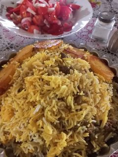عکسی از دستور بادمجان پلو با گوشت چرخی