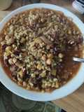 Arroz caldoso con carne picada, garbanzos y nueces