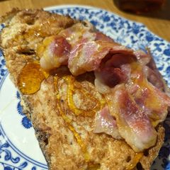 A picture of Easy "brinner" (breakfast for dinner) french toast and bacon.