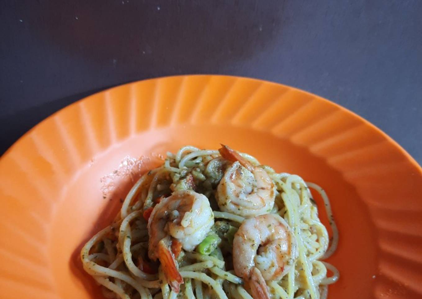 Salted Egg Shrimp Spaghetti