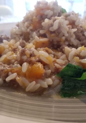 Foto di Risotto con zucca, funghi e salsiccia