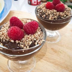 A picture of Avocado raspberry Chocolate Mousse.