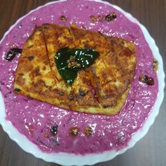 Healthy Grilled Paneer With Beetroot Raita A picture of Healthy Grilled Paneer With Beetroot Raita.