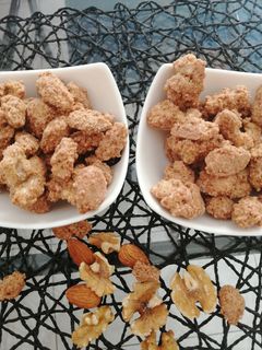 A picture of Sugar coated almonds and walnuts.