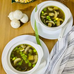 A picture of Tom Yum Soup with Mushrooms and Sweet Corn.