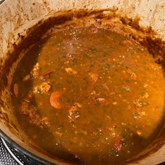 A picture of Shrimp and sausage gumbo.