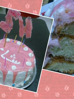 صورة لوصفة كيك أسفنجي بحشو كريمة الزبدة الأمريكية والجناش الوردي🎂
