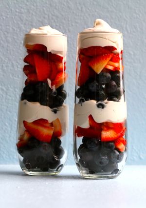 A picture of Fruit + coconut milk whipped cream parfait.