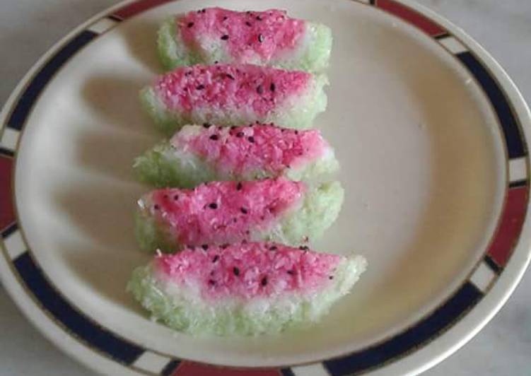 Recipe of Quick Water melon shaped coconut Burfi