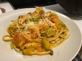 Zucchini shrimp pasta with tomato sauce