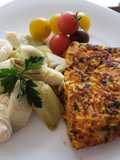 Tortilla de zanahoria con fondos de alcachofa y tomates cherry
