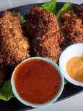 High protein crispy chicken with a TVP crust, no breadcrumbs
