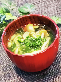 A picture of Shimeji and Wakame Miso Soup.