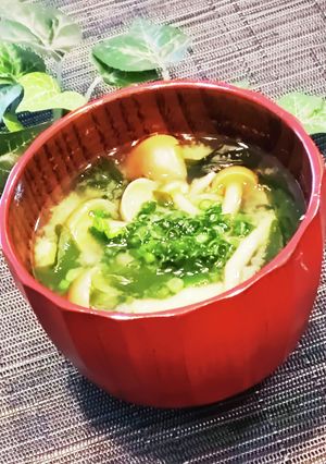 A picture of Shimeji and Wakame Miso Soup.