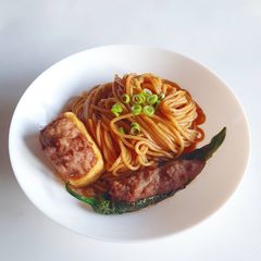 A picture of ASIAN-STYLE SPAGHETTI WITH YONG TOW FOO (HAKKA-STYLE STUFFED TOF.