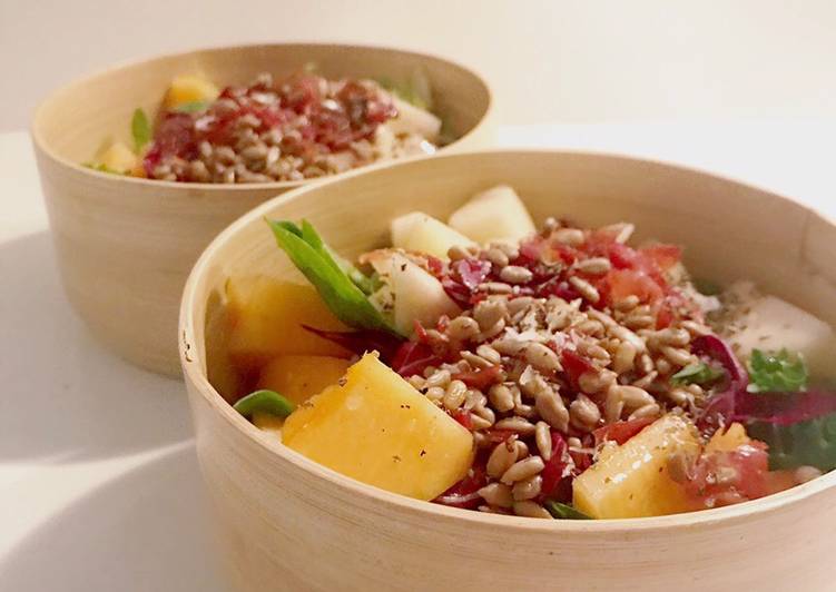 Ensalada de melón y pera con jamón