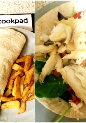 A picture of My Cod Wrap & Salad 😀.
