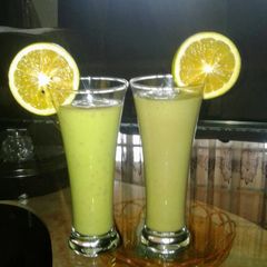 A picture of Orange..banana and avocado smoothie.