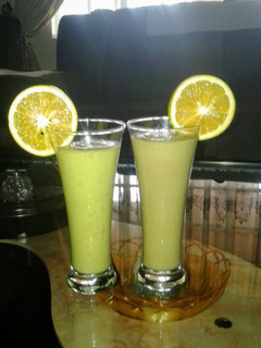 A picture of Orange..banana and avocado smoothie.