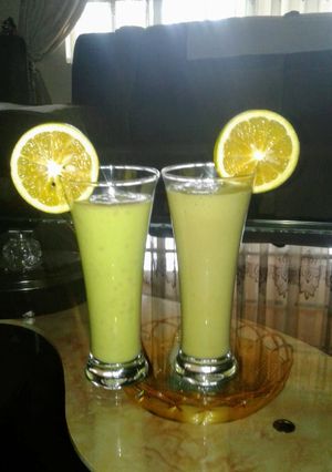 A picture of Orange..banana and avocado smoothie.