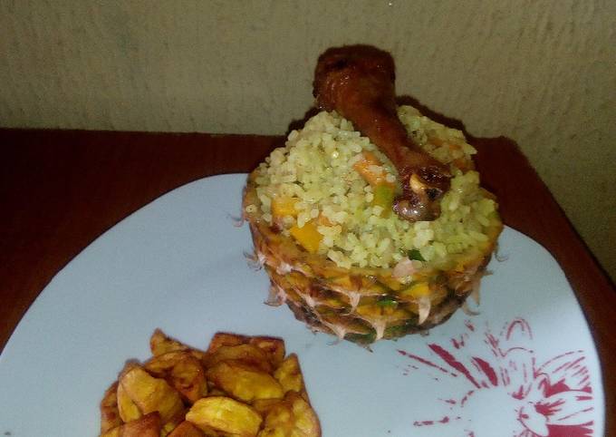 Pineapple Fried rice with fried Chicken and Diced Dodo