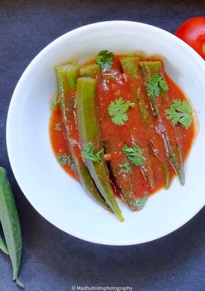 A picture of Okra in Sweet Tomato Sauce.