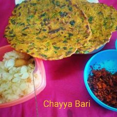 A picture of Panch Dhanya Dhapate with Peanut chutney.