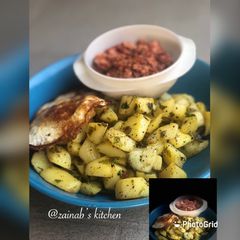 A picture of Stir fried potato🥔 egg sauce & omelette🍳.