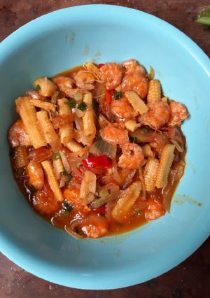 Foto resep Udang asam manis + baby corn