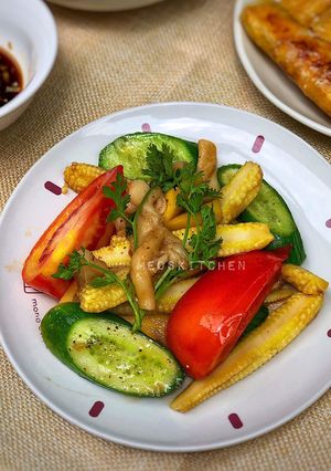 Hình của món Củ Quả Xào Chay Ngũ Sắc.