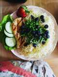 Tuscan chicken with lemon butter pasta & blueberries