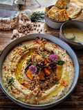 Hummus di ceci con Zucca Delica e Farro con Crackers all'Acquafaba