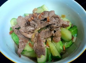 Hình của món Dưa leo xào thịt bò.