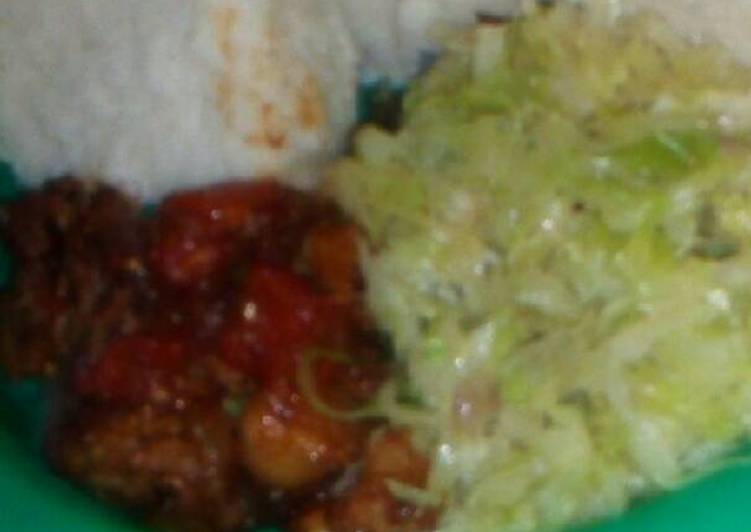 Quick Tips Wet fried pork with fried cabbages and ugali